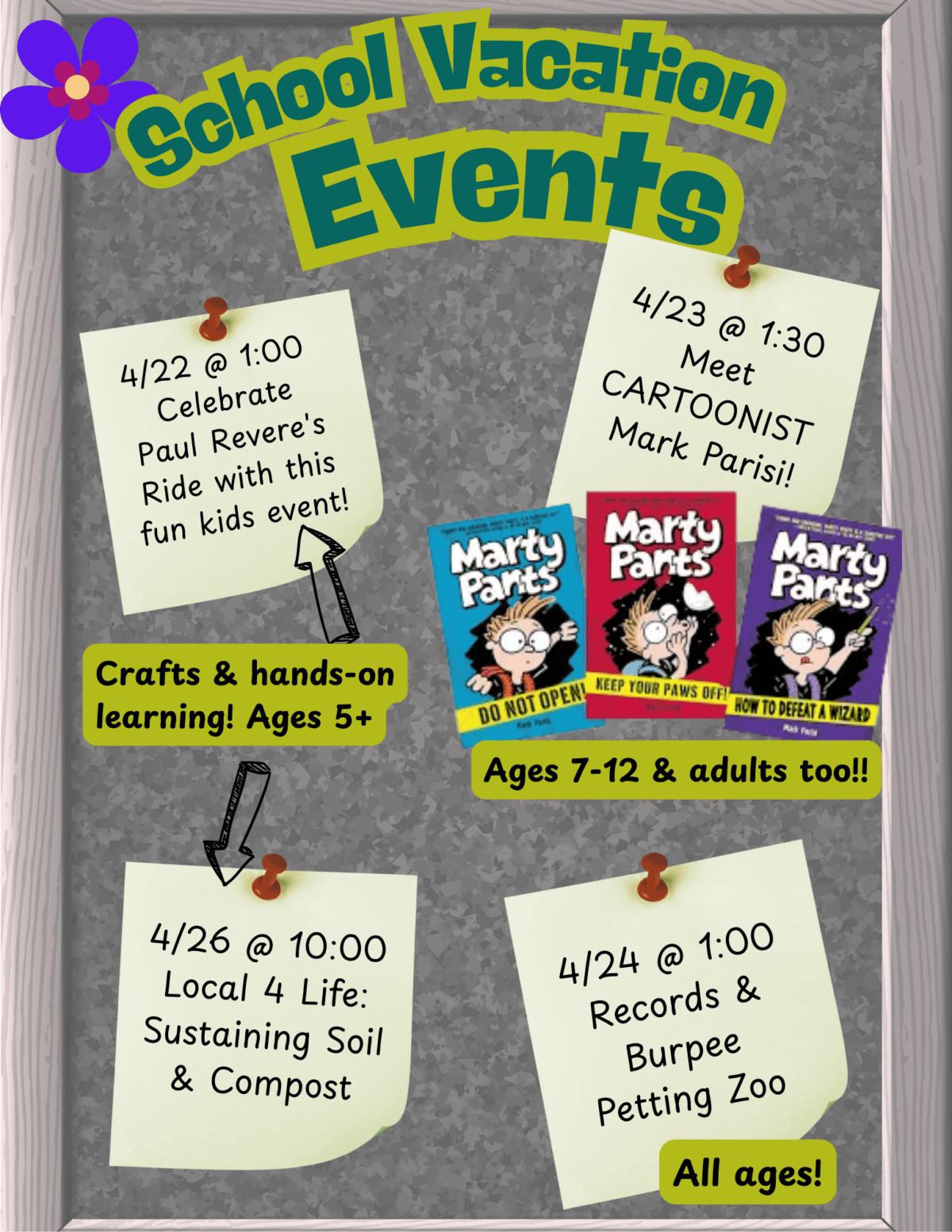 Black board with school vacation events